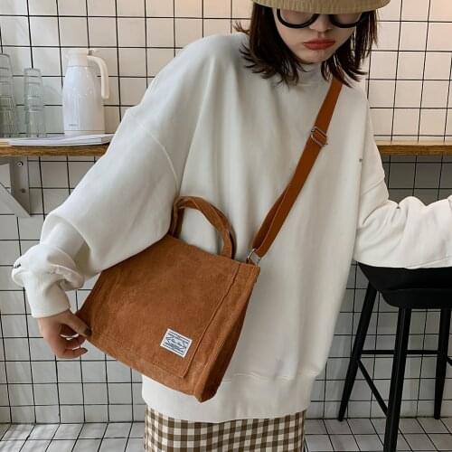 2021 Women Corduroy Shoulder Bag Large Capacity Canvas Handbag Casual Tote Female Eco Friendly Crossbody Bag Messenger Bags