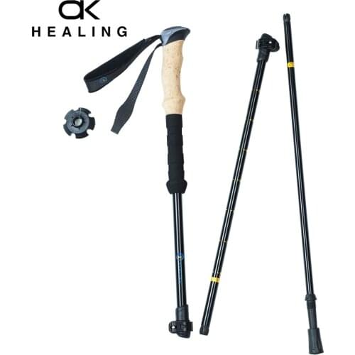 Telescopic Trekking Pole Aluminum Alloy Walking Stick 3 section Outer Lock Alpenstock Climbing Camping Hiking Equipment BD Grip