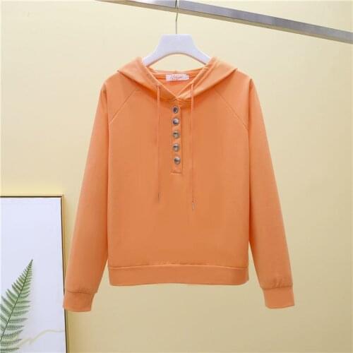 Spring Autumn Style Womens Cotton Hoodies Solid Color Long Sleeve Button Hooded Collar Korean Loose Sweatshirts AA4174