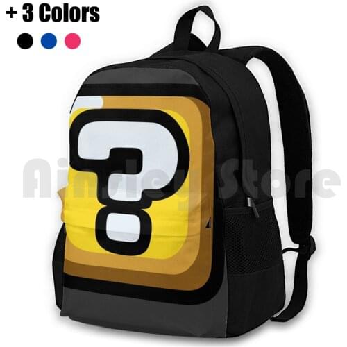 Question Block Outdoor Hiking Backpack Waterproof Camping Travel Question Block Mystery Box Video Games Retro Super Bros Snes