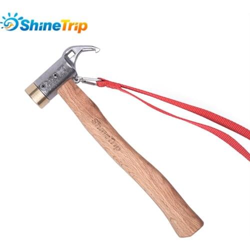 Outdoor Camping High Quality Brass Hammer Tent Tarp Nails Pegs Hammer Wooden Handle Outdoor Multifunctional Tools Replaceable