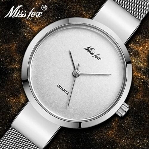 MISSFOX Women Watch Top Brand Elegant Silver Watch Fashion Stainless Steel Mesh Strap Waterproof Female Watch Best Selling Gift