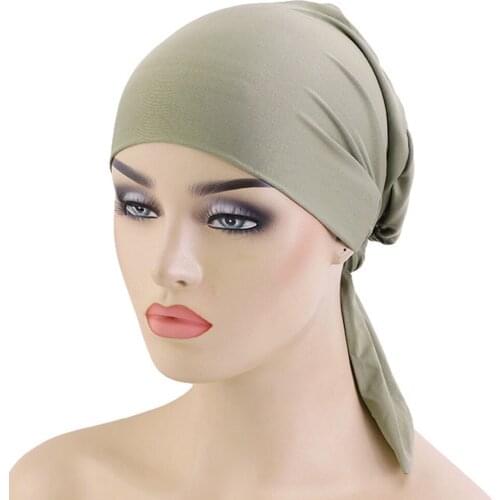 Women Stretch Pre-Tied Turbante Bandanas Chemo Caps Headwear Long Tail Turban