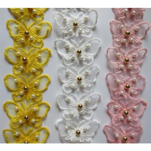 10x Butterfly Pearl Cotton Lace Edge Trim Ribbon Applique Patches Dress Fabric Sewing Craft Vintage LT0614