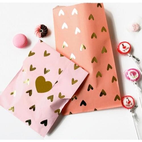 24sets Lovely Heart Dots Gold Stamping Gift Bag Wedding Birthday Party Favor Treat Packing Paper Bag Wrapping Supply Pink
