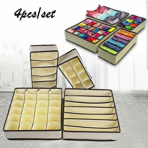 4 Underwear Storage Box Set for Bra Underwear Tied Sock Scarves Divider Drawer Closet Organizer Case Drawer Finishing Container