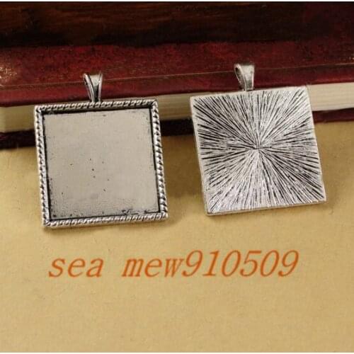 50 pieces/lot) To fit 25mm square cabochon antique silver Color vintage style alloy pendant tray settings hd1181
