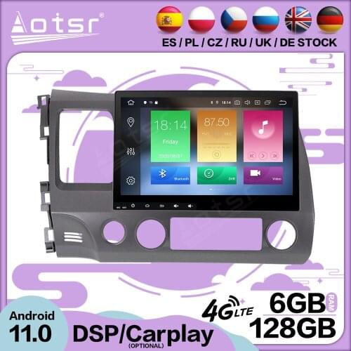 6+128G Carplay Android 11 For Honda Civic 2006 2007-2011 Car Multimedia GPS Video Player Radio Receiver Audio Stereo Head Unit
