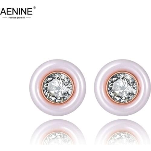 AENINE Sparkling Stainless Steel White/Black Ceramic Wedding Earrings For Women CZ Crystl Earrings For Christmas Gift AE19279