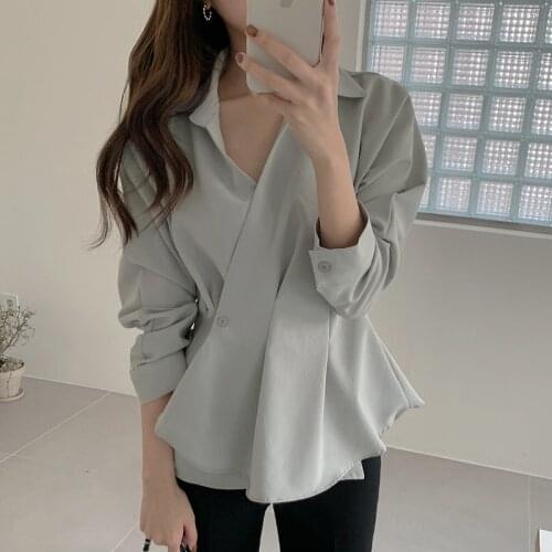 Spring Korean Women blouse Elegant Solid Long sleeve Ruffled shirt Turn down collar OL Tops roupas feminina