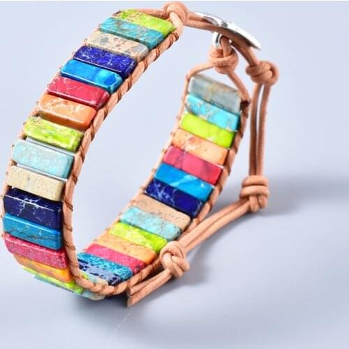 Reiki Healing Natural Stone Multi Color Chakra Tibetan Bracelet Natural Stone Leather Wrap Bracelet Female Yoga Flower Jewelry