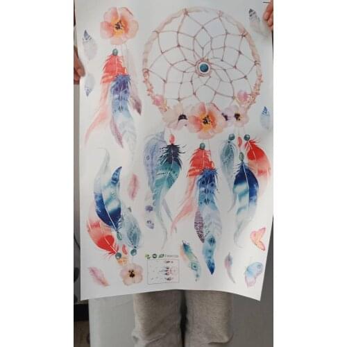 Kids Gift Colorful Dream Feather Catcher Wall Sticker for Girls' Room Bedroom Door Glass Decoration Mural Art Home Decor 40*60CM