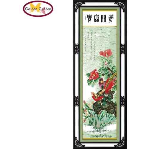 GG Fortune Comes with Blooming Flowers Chinese Flowers Cross Stitch DIY Kits Needlework Embroidery Cross Crafts for Home Decor