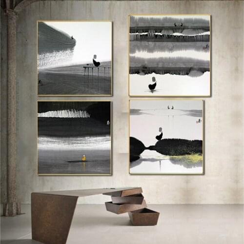 CorZen Style Ink Painting Landscape Posters and Prints Canvas Art Painting Buddha Black White Wall Picture for Living Room Decor