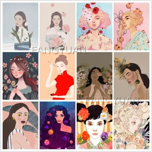 Beauty Full Handcraft Diamond Embroidery Rhinestones Diy Diamond Painting Carton Girl and Flower Cross Stitch Home Decoration