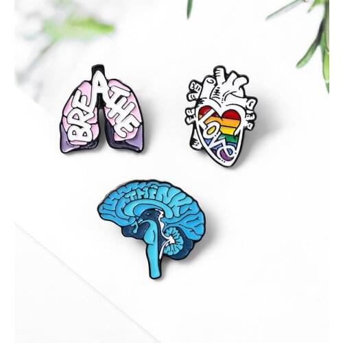 Creative enamel organ brooch cartoon heart lung brain alloy lapel badge bag shirt love breath soul jewelry gift for friends
