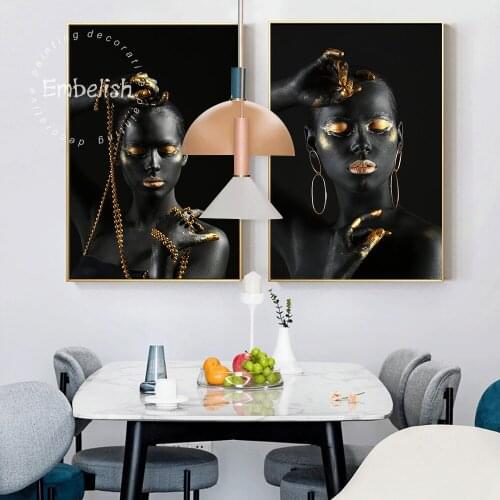 Embelish Large Wall Art Pictures For Living Room Black Nude African Woman Golden Skin Home Decor HD Canvas Paintings Posters