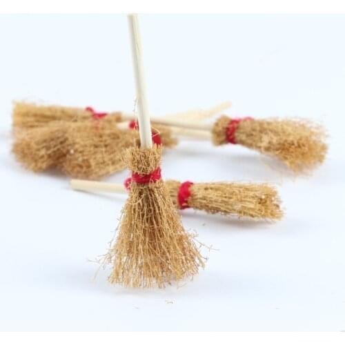 Mini Broom for 1/12 Scale Dollhouse Miniature Besom Pretend Play House Toy Accessories