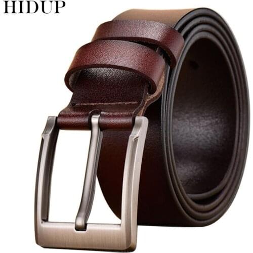 HIDUP Mens Retro Styles Design Pin Buckles Metal Belt Real Cow Genuine Leather Belts Men 3.8cm Width Clothes Accessories NWJ676