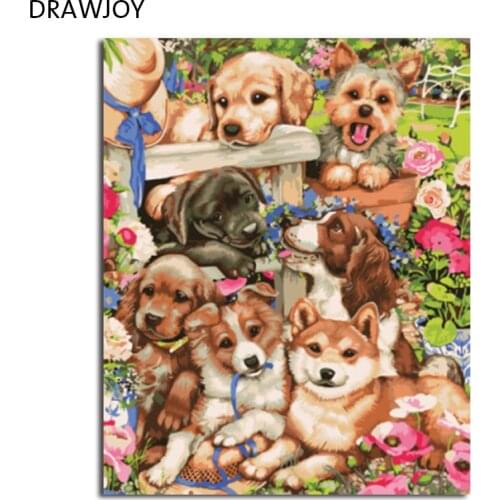 DRAWJOY Framed Pictures Painting & Calligraphy DIY Painting By Numbers Of Dogs Oil Painting Home Decor Wall Art
