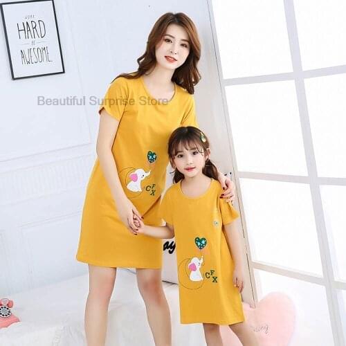 Girls Night Dress Short Sleeve Nightgown Cartoon Elephant Pajamas Dress for Kids Homewear Sleepwear Baby Cute Cotton Nightdress