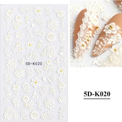 New Hot-selling Cute Vintage Nail Embossed Stickers 5d Three-dimensional Hollow White Bridal Lace Butterfly Flower Nail Stickers