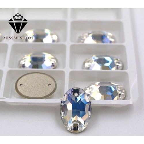 New high quality flatback glass crystal double hole sew on rhinestones Oval shape Crystal moonlight rhinestone diy accessories