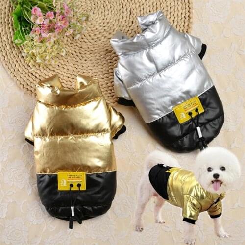 Ainolway Warm Winter Pet Jacket Coat Small Medium Dogs Clothes Outfit French Bulldog Wadded Jackets Pet Clothing Bling GoldPuppy