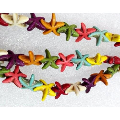 Total 39 pcs beads 14mm Bright multicolor mixed bead carved Small starfish howlite stone Loose Beads