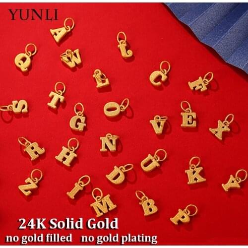 YUNLI Pure 999 24K Gold Jewelry Simple English Letter Pendant for Women Charm Bracelet and Necklace DIY Fine Jewlry Making