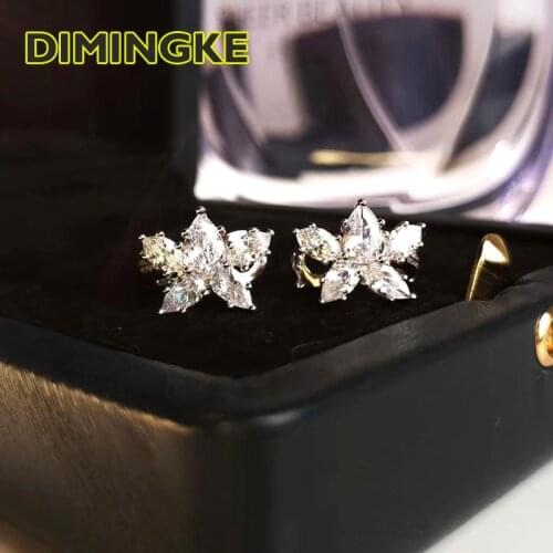 DIMINGKE S925 Silver AU750 Gold Super Flash Flower Diamond Earrings Womens Party Wedding Boutique Jewelry