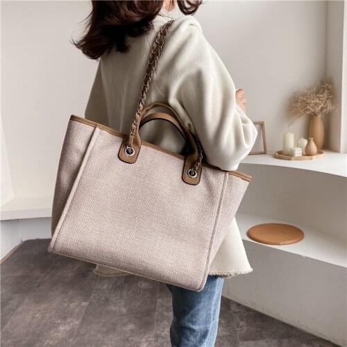 Women Chain Shoulder Bags Solid Color Designer Canvas Bag Female Fashion Casual Single Shoulder Handbag