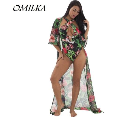 OMILKA 2019 Summer Women Leopard Printed One Piece Bodysuit and Half Sleeve Cardigan Outwear 2 Piece Set Sexy Beach Outfits