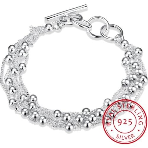 925 Silver Bracelet for Women Fine Jewelry Wholesale Real Pure Six Tassels Beads OL Female Simple Special Brand Gift CH101