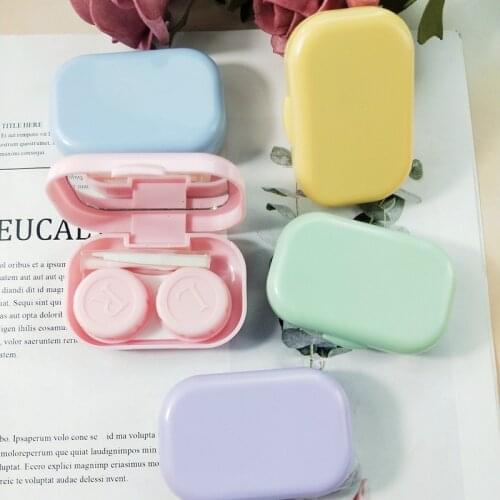 Women Colored Contact Lens Container Container Eyewear Accessories Women Cute Mini Contact Lens Case Box with Mirror