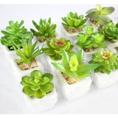 1Set Mini Potted Succulents Cactus Ceramics Bonsai Artificial Flower Fake Plants for Wedding Home Party Landscape Decorative