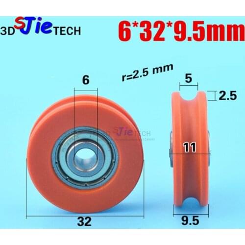 1pcs 6*32*9.5mm U type plastic nylon POM package pulley with bearing 698zz, outer diameter 32mm, inner diameter 6mm