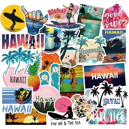 10/50pcs Hawaii Tropical Beach Summer Hibiscus Flower Cartoon Sticker For Laptop Computer Skateboard Luggage Helmet Toy Stickers