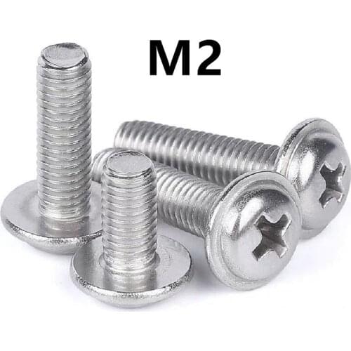 200PCS DIN967 M2x3/4/5/6/8/10/12/16/20mm 304 Stainless Steel Phillips Pan Machine Screws With Collar PWM