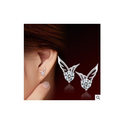 2016 New arrival high quality fashion angle wings design 925 sterling silver women stud earrings jewelry