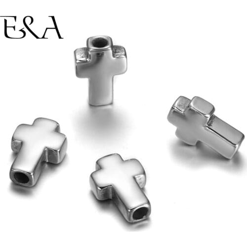 4pieces Stainless Steel Cross Beads Mirror Finish 3mm Hole Spacer Charms for Bracelet Jewelry Making DIY Accessroies