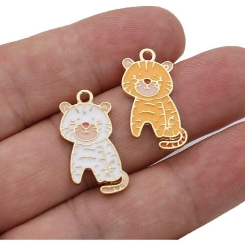5Pcs Enamel Gold Color Cat Tiger Charms Pendant for Jewelry Making Earrings Bracelet Necklace Accessories DIY Craft Findings