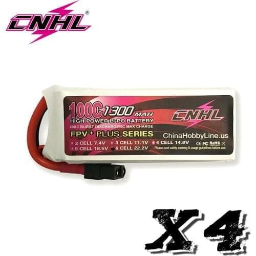 4PCS CNHL Lipo 6S 22.2V Battery 1300mAh G+Plus 100C XT60 For Vortex LRC Freestyle V1 RC Boat Heli Airplane UAV Drone FPV