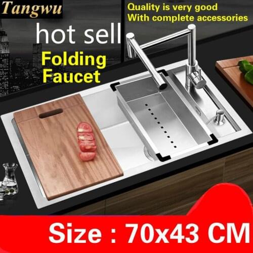 Free shipping Hot sell mini luxury kitchen manual sink single trough durable 304 food-grade stainless steel standard 700x430 MM