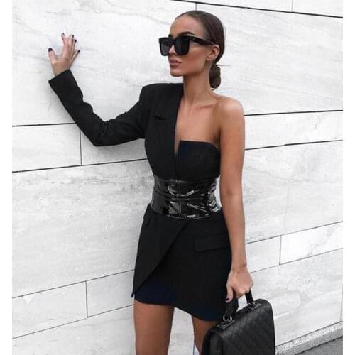 New Arrival Black White Spring Blazer Elegant Mini Party Wear One Shoulder Vintage Vestios