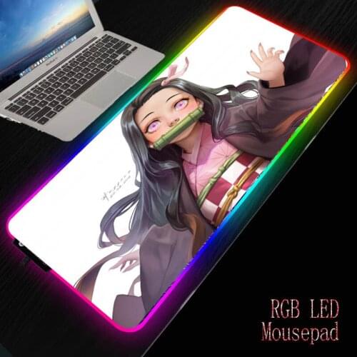 Mairuige Anime Demon Slayer Kimetsu No Yaiba RGB Large Gaming Mouse Pad Computer Gamer USB Wired LED Lighting Colorful Mousepad