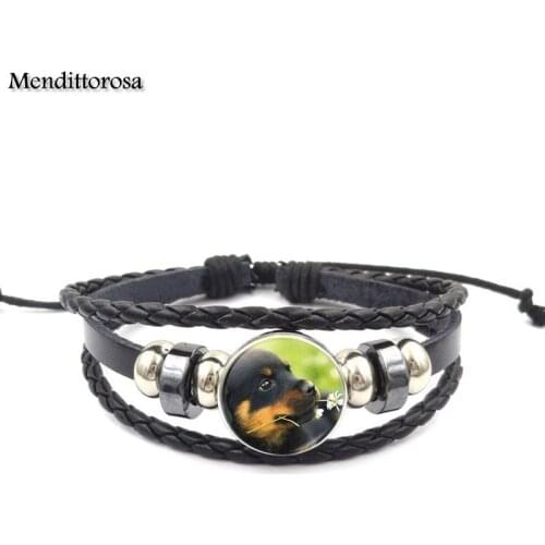 Mendittorosa Black Leather Bracelet Bangle For The Boy Girls Cartoon Gift Jewelry Pet Dogs Labrador Bulldog Poodle