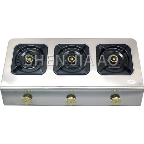 High-pressure three-hole gas stove Commercial desktop gas stove Stainless steel panel Large fire gas stove