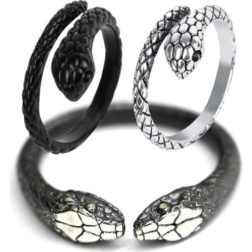 Fashionable Gothic Snake Head Rings Men Women Finger Jewelry Unique Stainless Steel Adjustable Vintage Open Ring