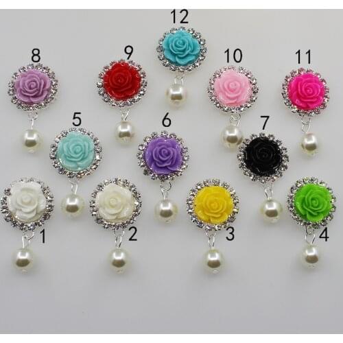 10pc 20*35mm round rhinestones resin roses Wedding ornaments pearl button decorate flat back DIY hair flower center scrapbooking